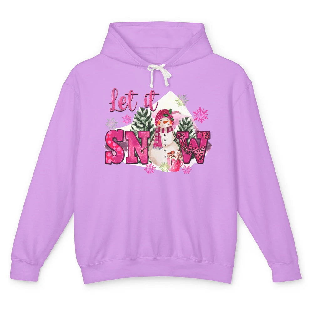 Retro Pink Christmas Snowman Let It Snow Winter Cozy Season Unisex Lightweight Hoodie