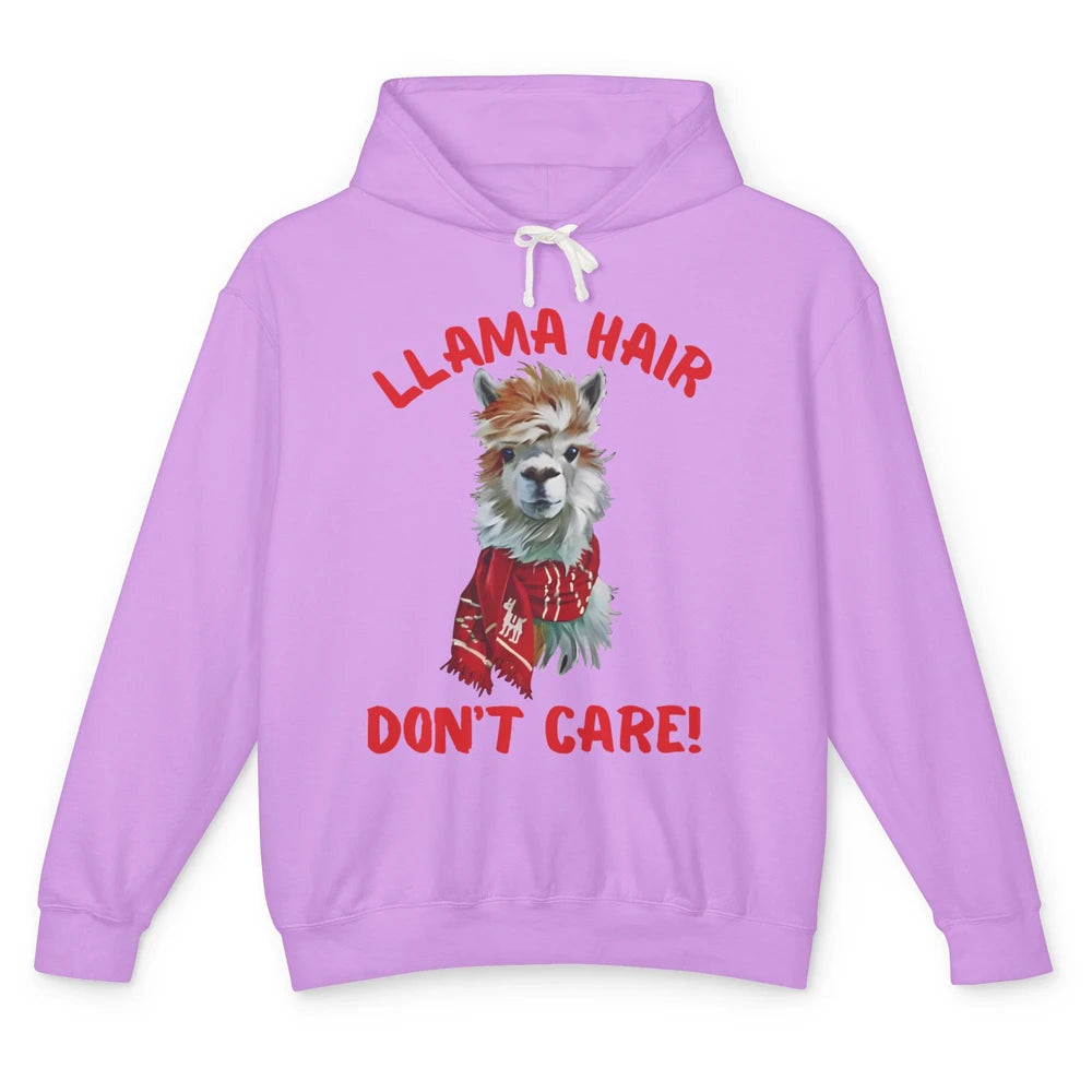 Llama Hair Dont Care Funny Farm Animal Cool Alpaca Winter Unisex Lightweight Hoodie