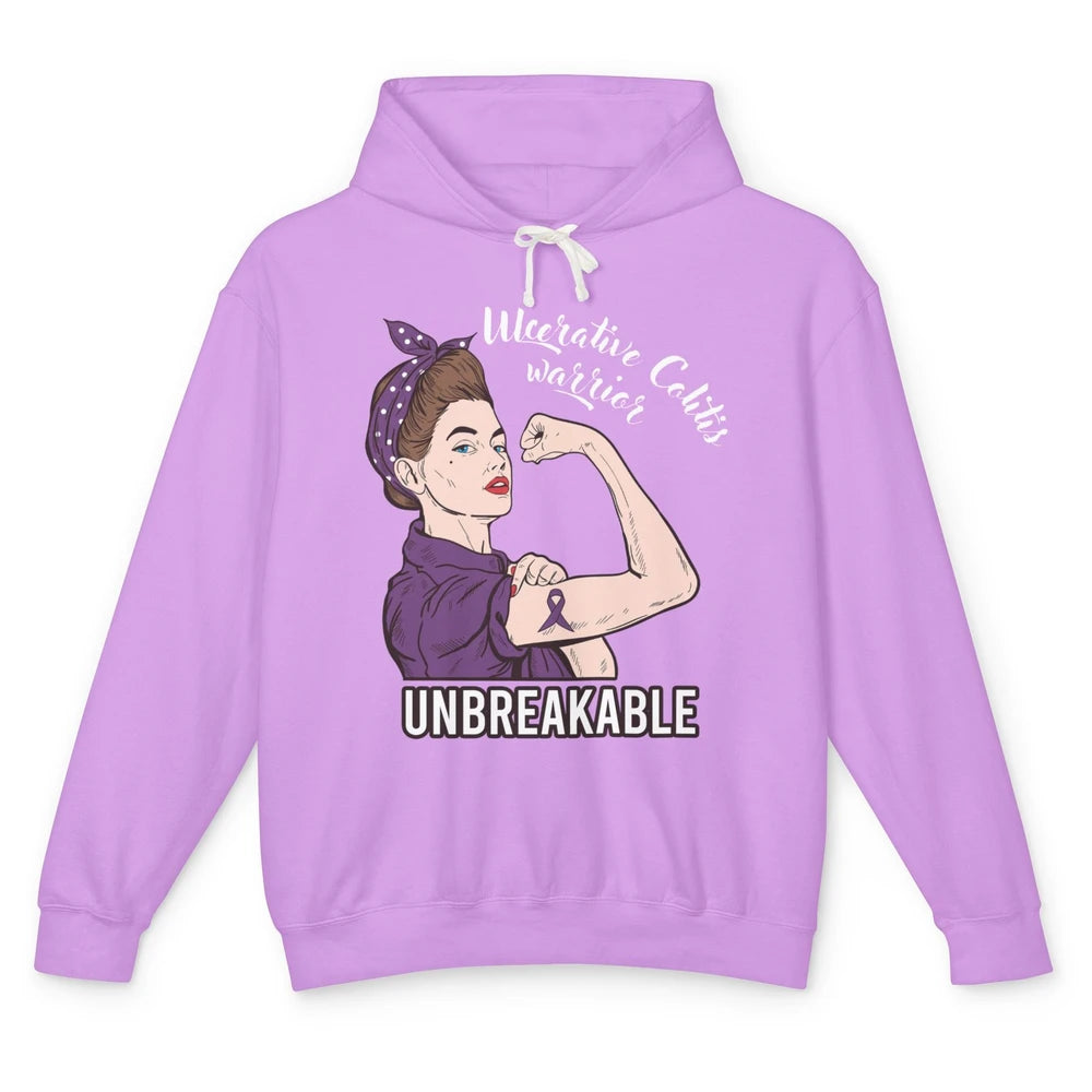 Ulcerative Colitis Warrior Unbreakable With Strong Woman Unisex Lightweight Hoodie