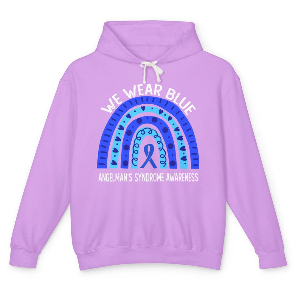 We Wear Blue For Angelman's Syndrome Blue Ribbon Rainbow Unisex Lightweight Hoodie