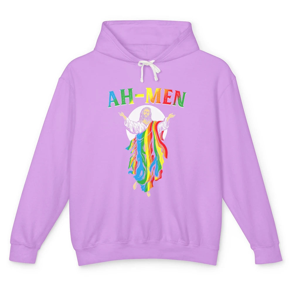 Ah Men LGBT Gay Pride Jesus Christian God Rainbow Flag Love Unisex Lightweight Hoodie