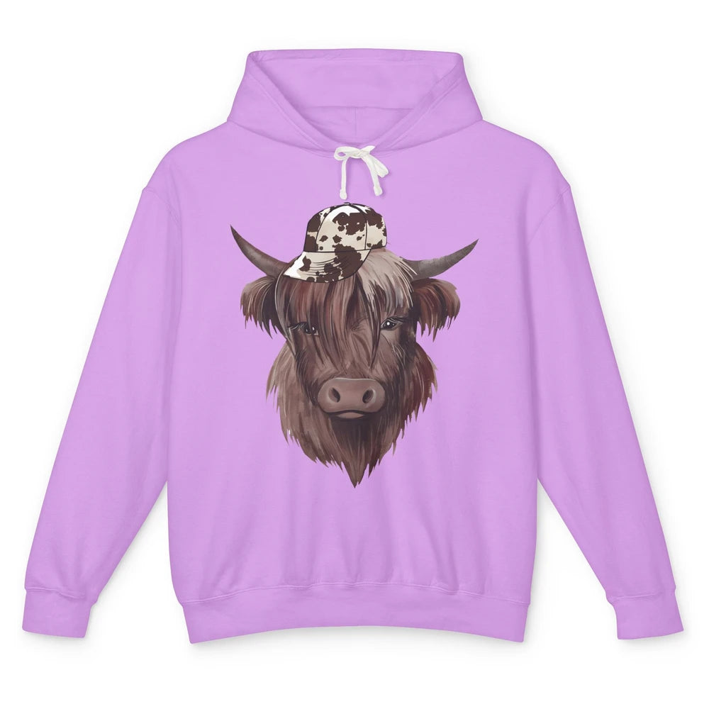 Funny Bull Cow With Hat Leopard Western Country Highland Cow Unisex Lightweight Hoodie