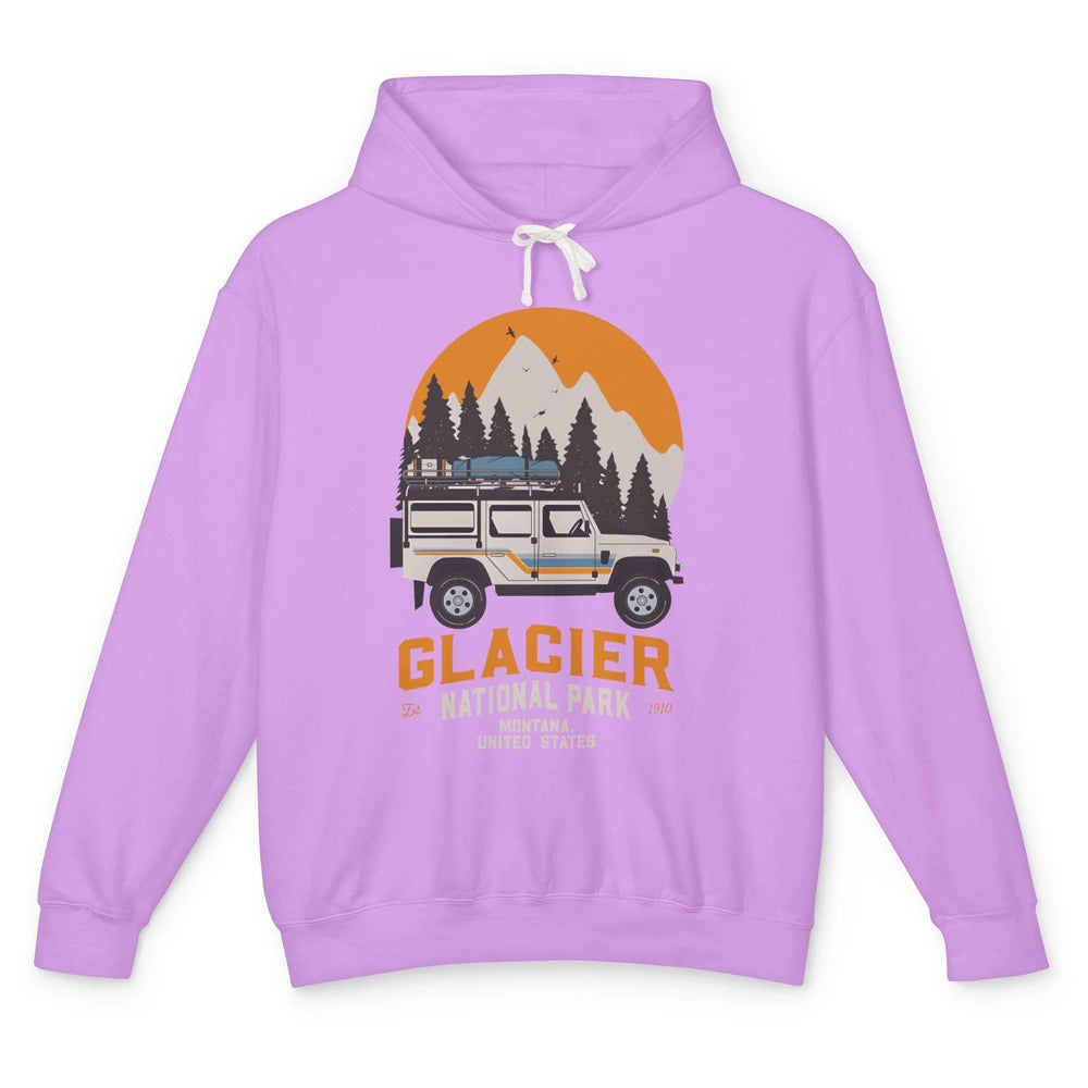 Vintage Glacier National Park Montana Road Trip Camping Unisex Lightweight Hoodie