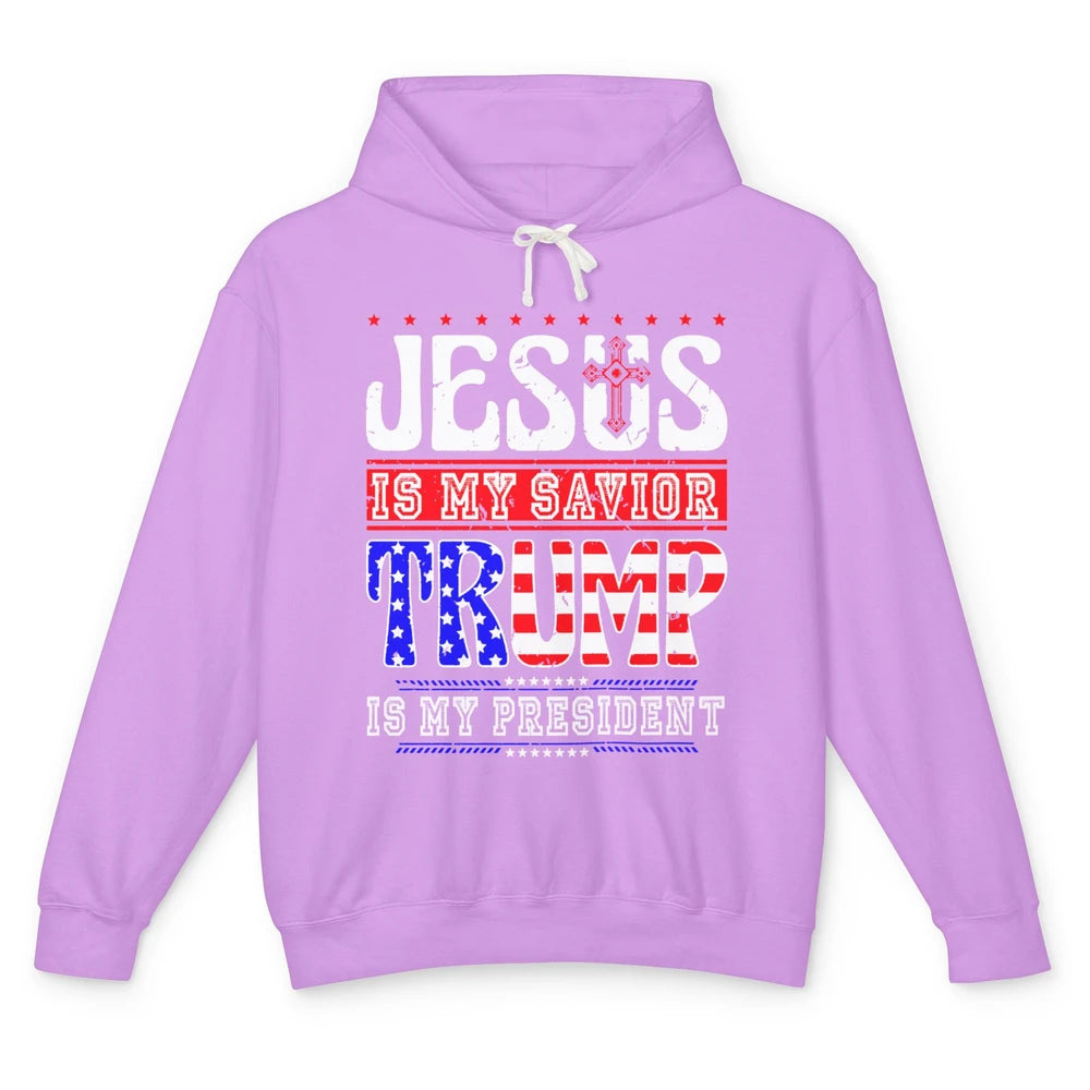 US Flag Jesus Is My Savior Trump Is My President Republican Unisex Lightweight Hoodie