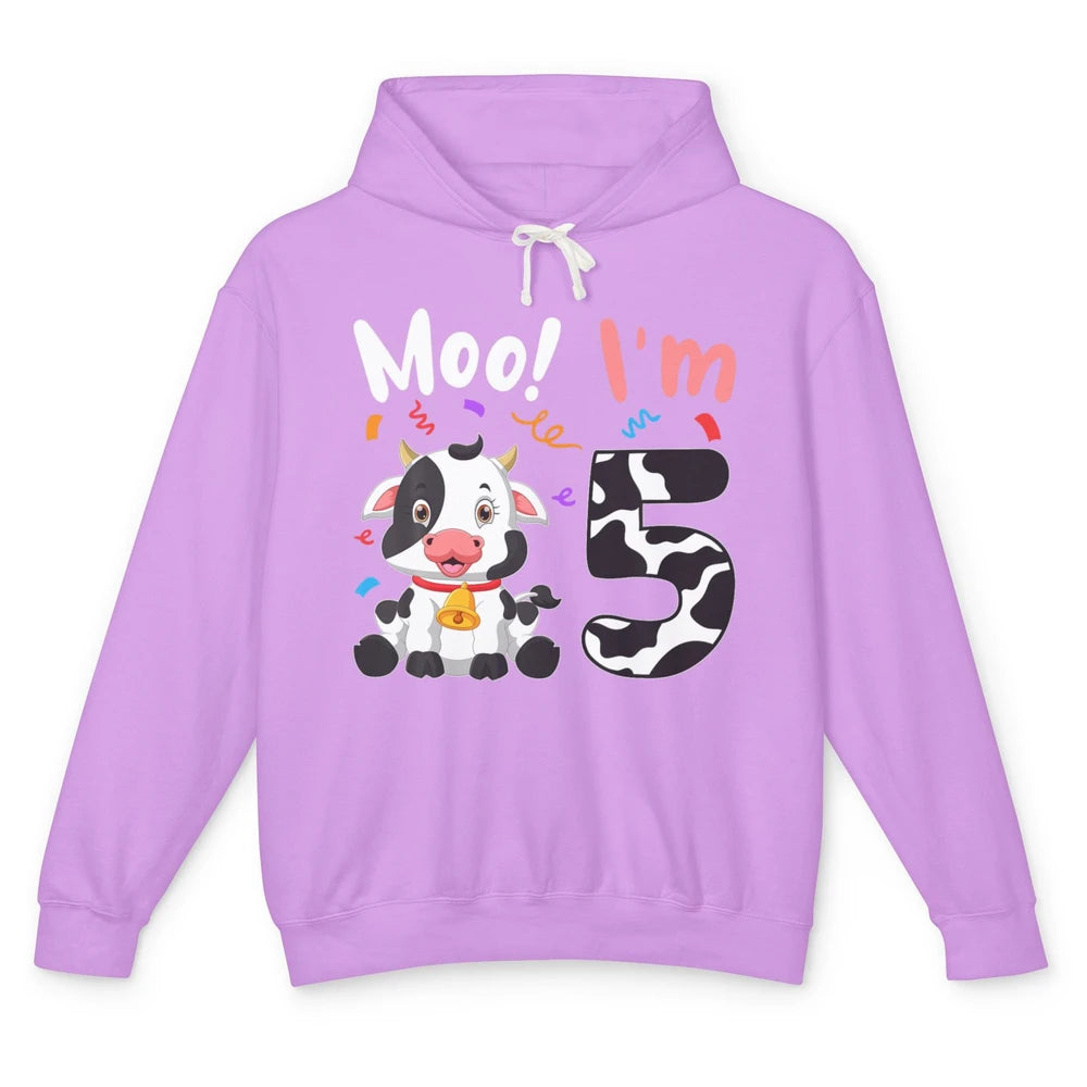 5th Birthday Moo Im 5 Cow Farm Animal Barnyard Family Party Unisex Lightweight Hoodie