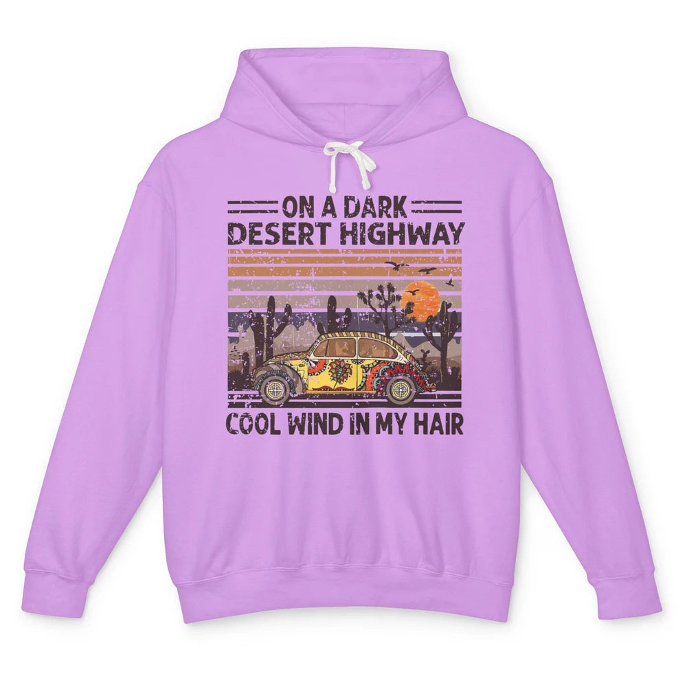 Vintage Hippie Car On A Dark Desert Highway Freedom Peace Unisex Lightweight Hoodie