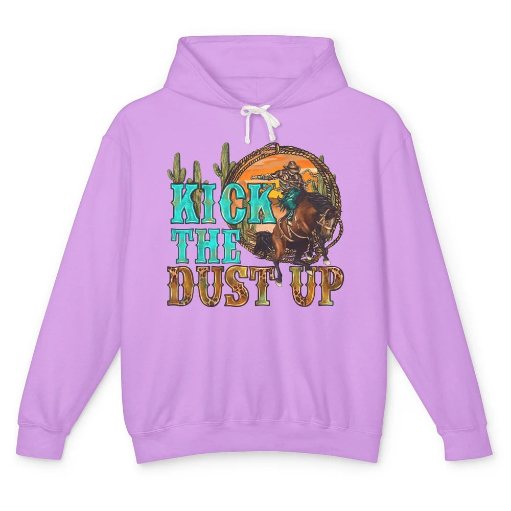 Retro Desert Cowboy Bucking Horse Kick The Dust Up Western Unisex Lightweight Hoodie