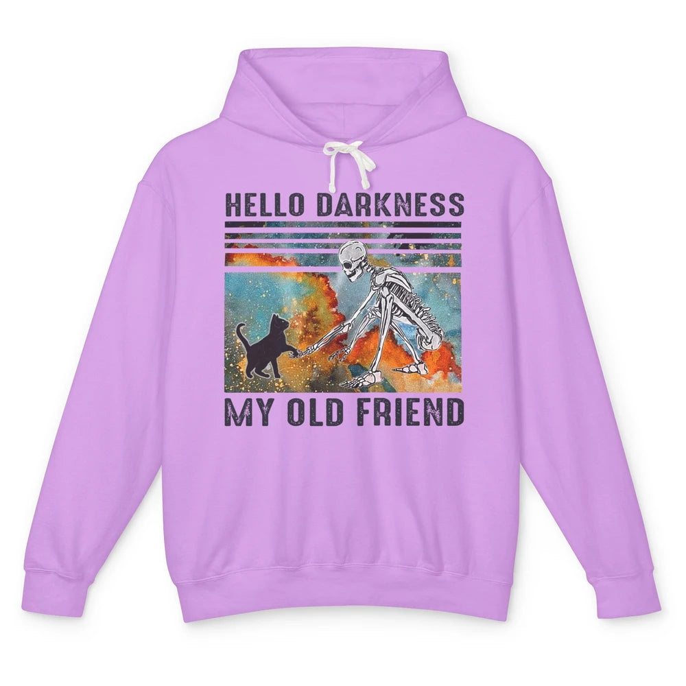 Black Cat And Skeleton Hello Darkness My Old Friend Cat Love Unisex Lightweight Hoodie