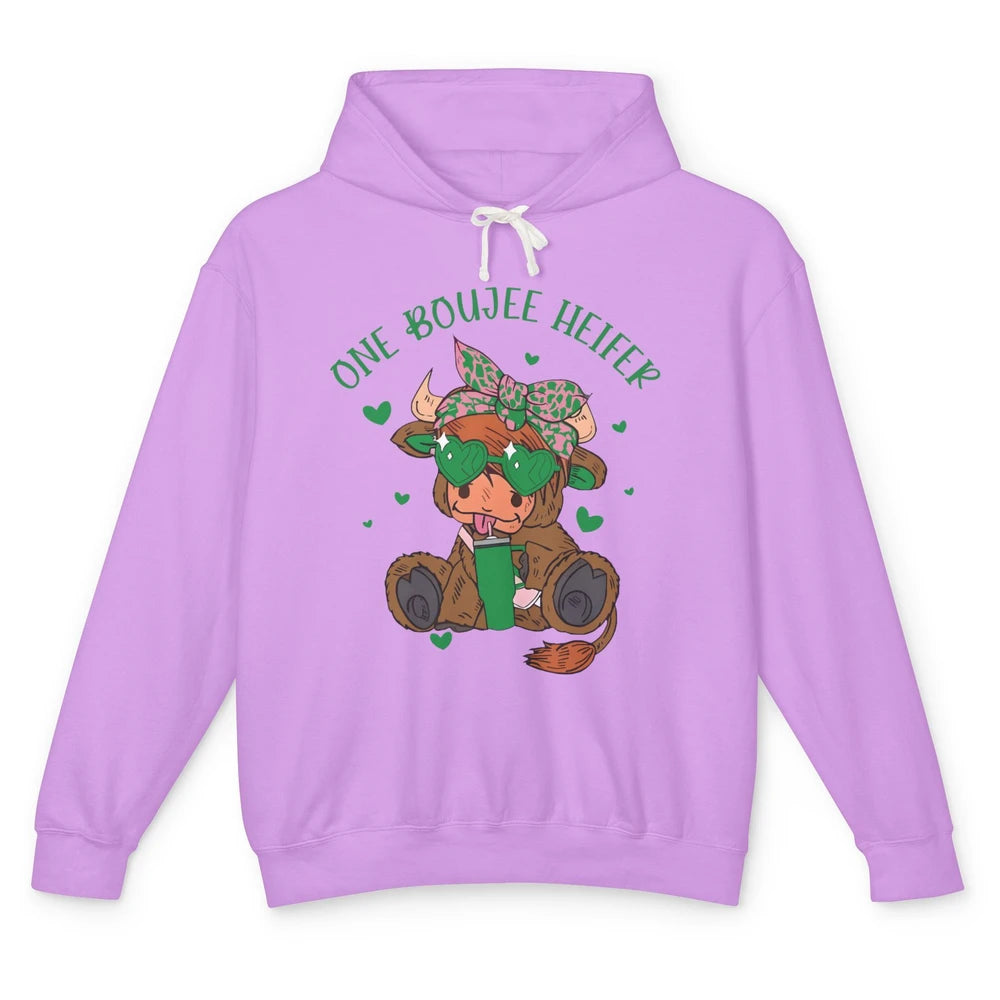 St Patricks Highland Cow One Boujee Heifer Shamrock St Paddy Unisex Lightweight Hoodie