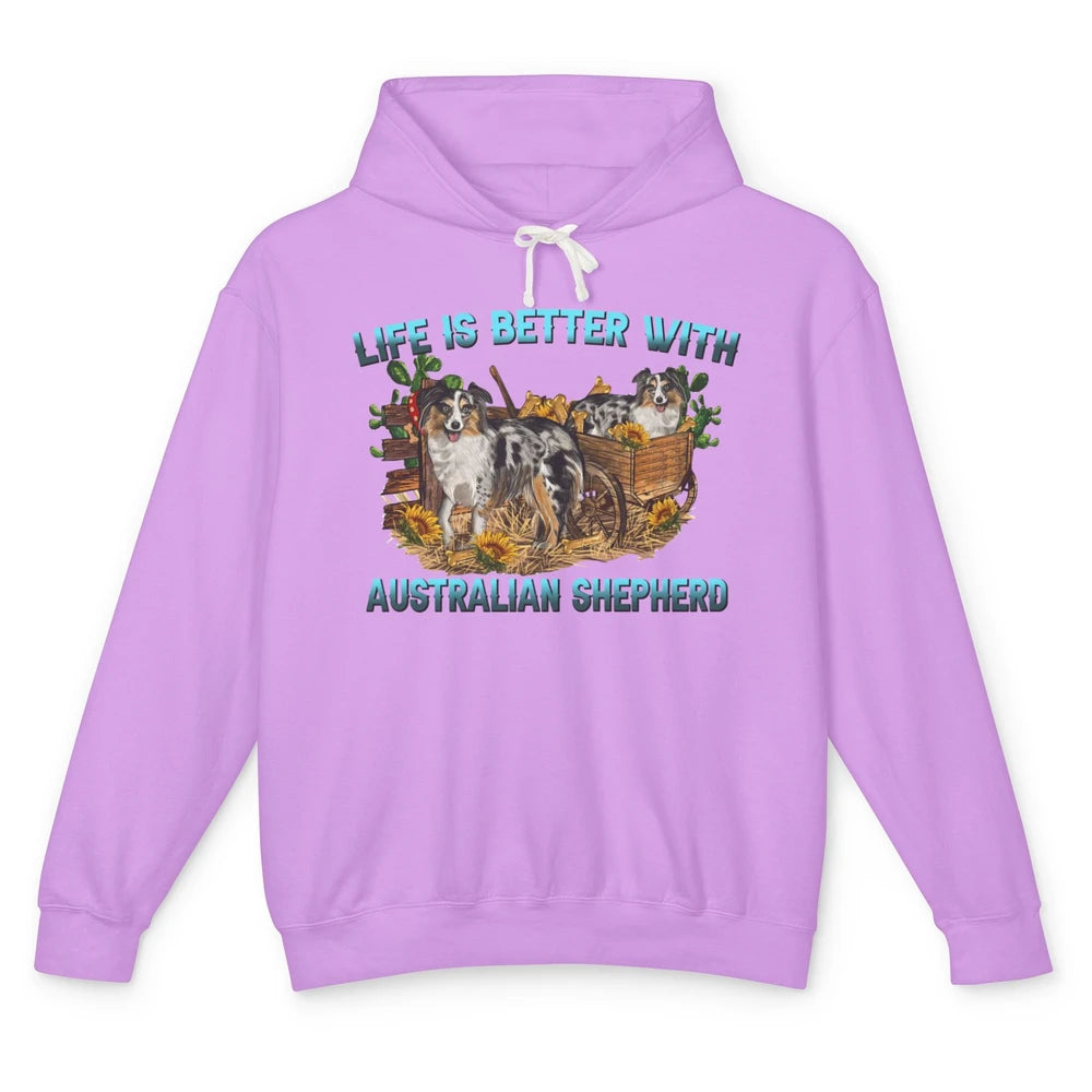 Leopard Aussie Life's Better With Aussie Australian Shepherd Unisex Lightweight Hoodie