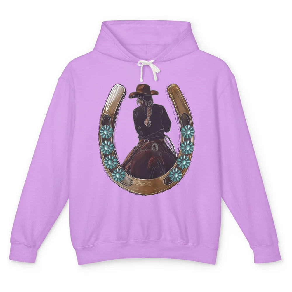 Retro Cowgirl Horseshoe Rodeo Western Cowgirl Peace Lovers Unisex Lightweight Hoodie