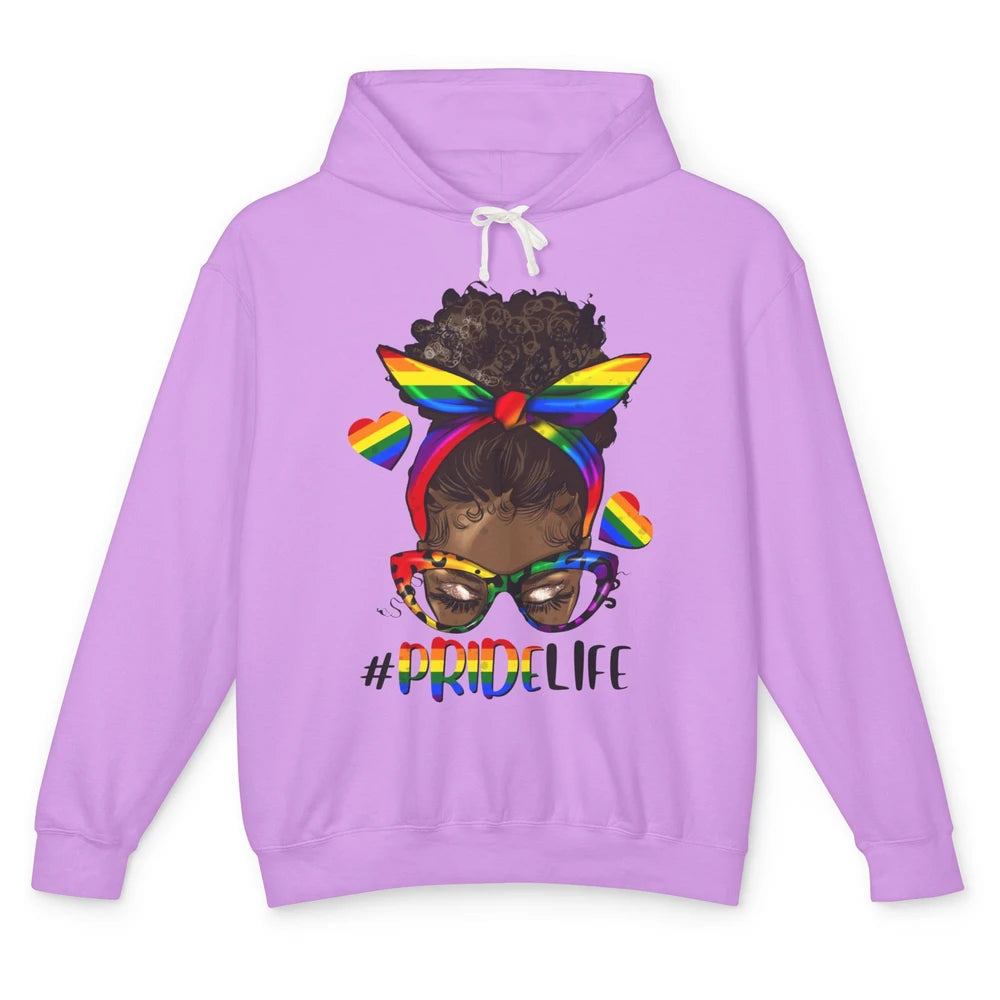 Black Melanin Messy Bun Rainbow Bandana Pride Life LGBTQ Unisex Lightweight Hoodie