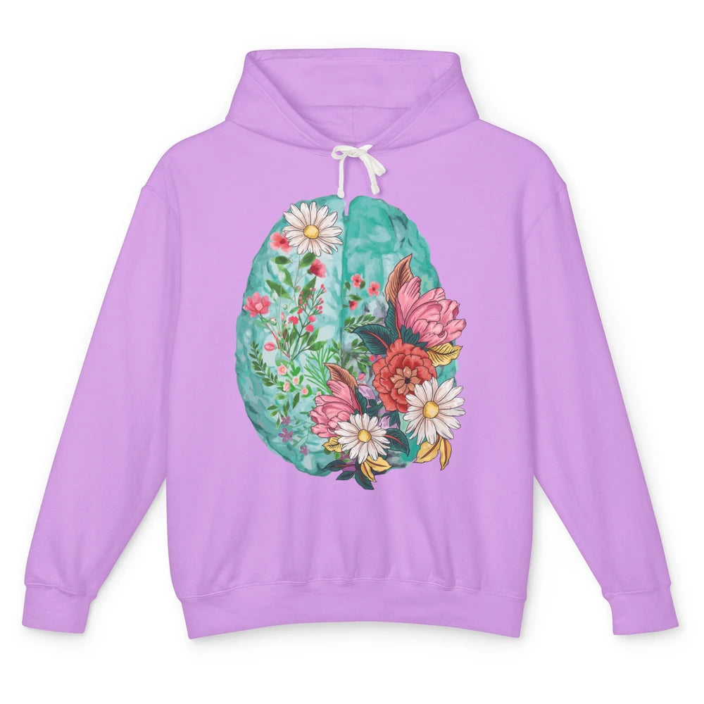 Wildflower Brain End The Stigma Floral Mental Health Matters Unisex Lightweight Hoodie