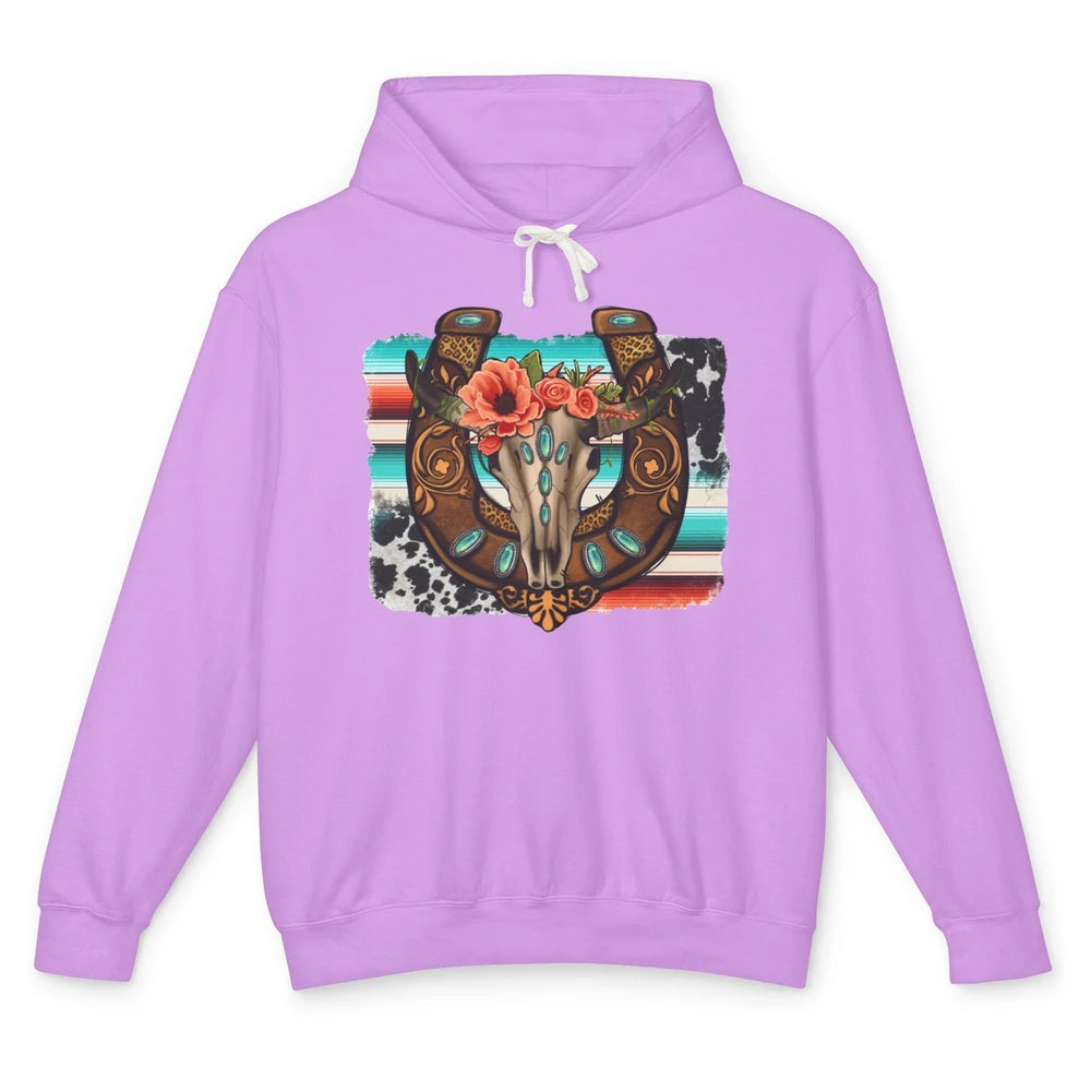 Leopard Bull Skull Horseshoe Rodeo Mom Western Cowgirl Unisex Lightweight Hoodie