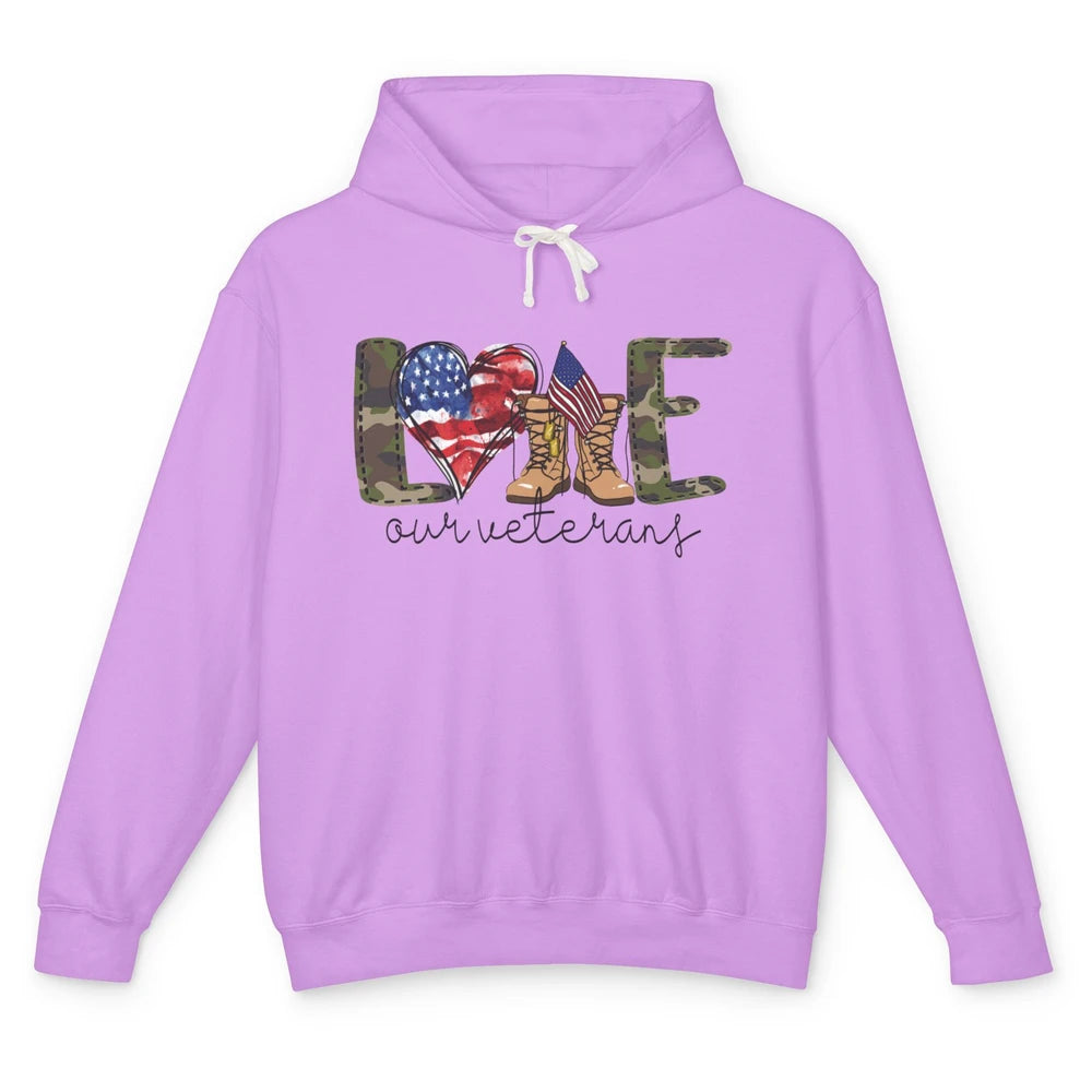 Love Our Veterans Memorial Day Veterans US Military Unisex Lightweight Hoodie