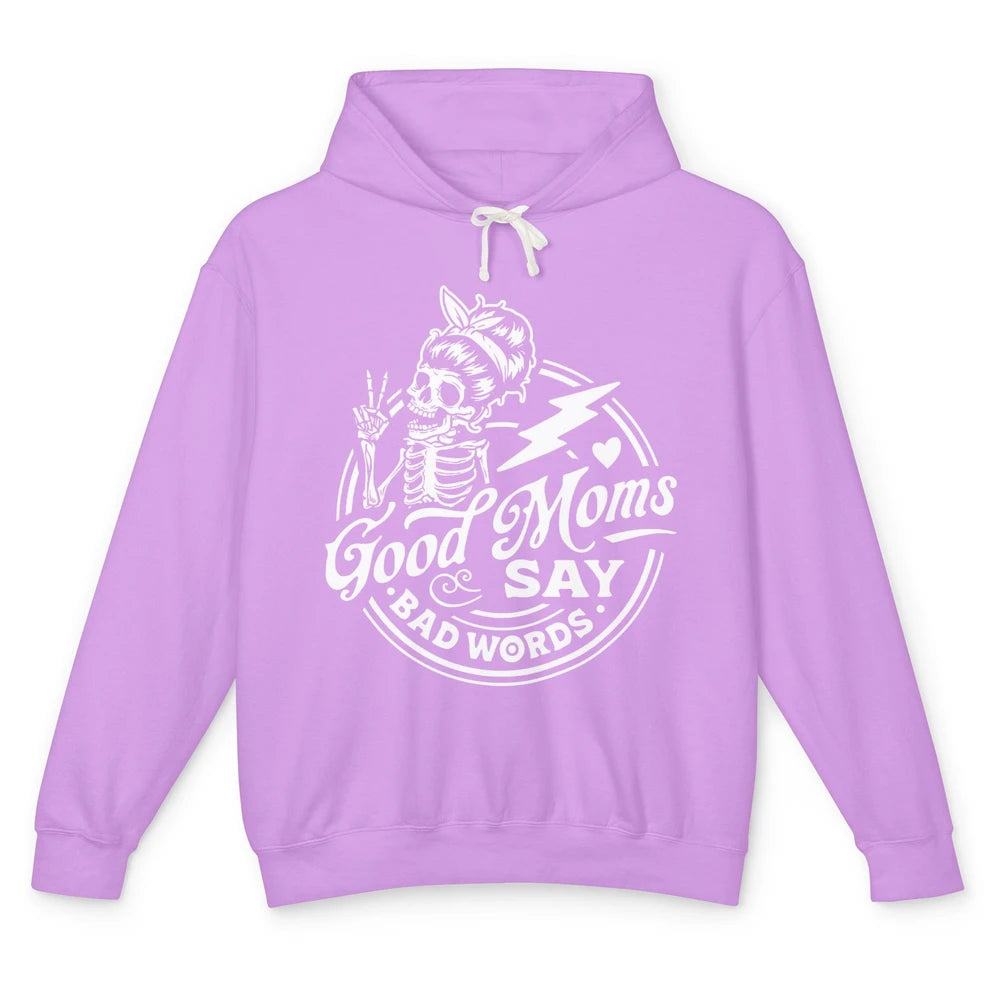 Funny Skeleton Good Moms Say Bad Words Western Country Mom Unisex Lightweight Hoodie