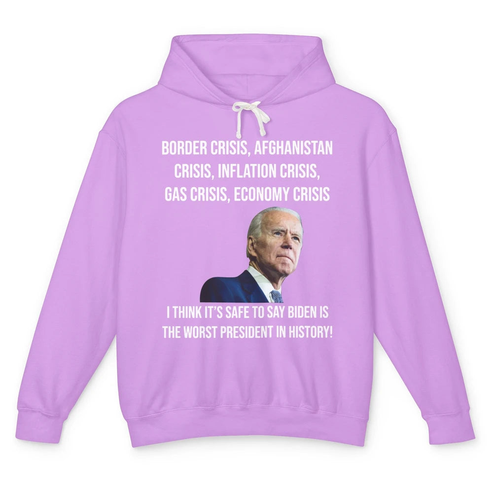 Joe Biden Worst President In History Anti Biden US Crisis Unisex Lightweight Hoodie