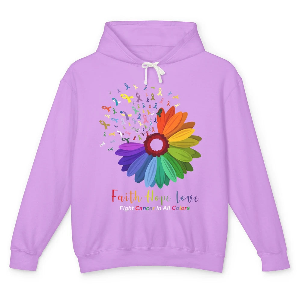 Faith Hope Love Fight Cancer Awareness Sunflower Ribbon Unisex Lightweight Hoodie