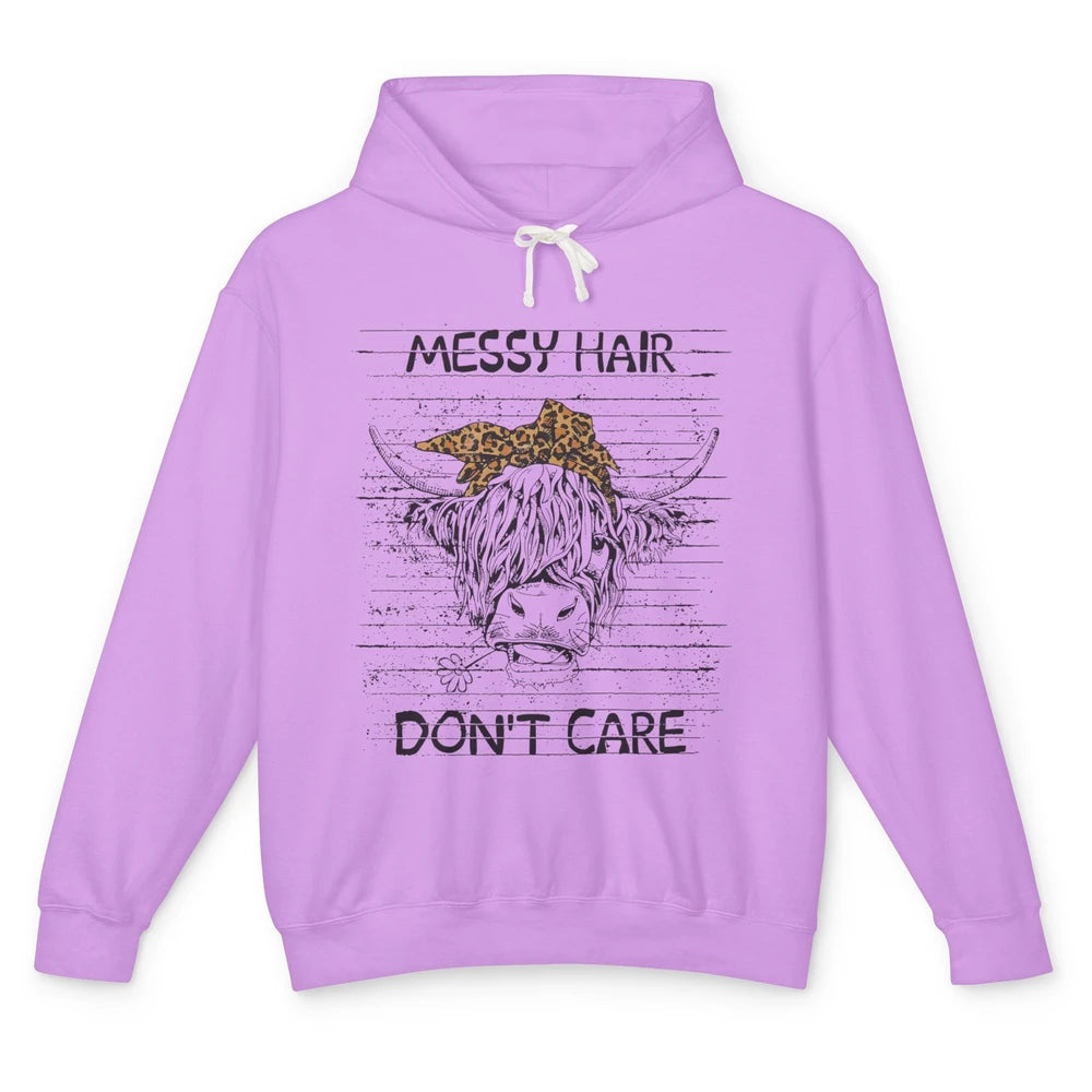 Highland Cow Leopard Bandana Messy Hair Don't Care Western Unisex Lightweight Hoodie