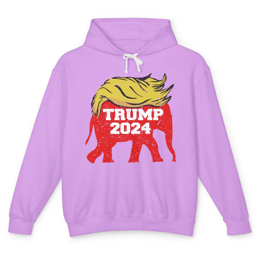 Trump 2024 Republican Elephant With Trump Hair Funny Trump Unisex Lightweight Hoodie