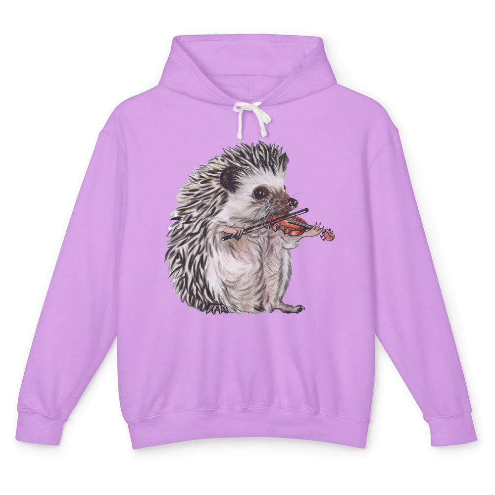 Retro Hedgehog Playing Viloin Musician Violinist Hedgehog Unisex Lightweight Hoodie