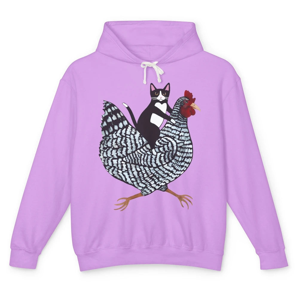 Tuxedo Cat On A Chicken Funny Cat Kitty Chicken Lovers Gift Unisex Lightweight Hoodie