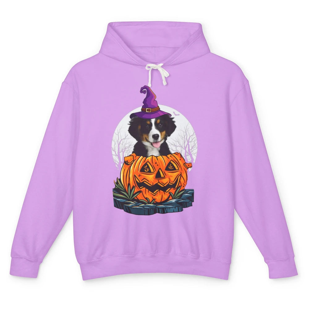 Bernese Mountain Dog Witch Pumpkin Halloween Spooky Season Unisex Lightweight Hoodie