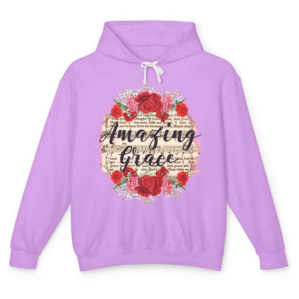 Floral Amazing Grace Jesus Lovers Christian Religious Gift Unisex Lightweight Hoodie