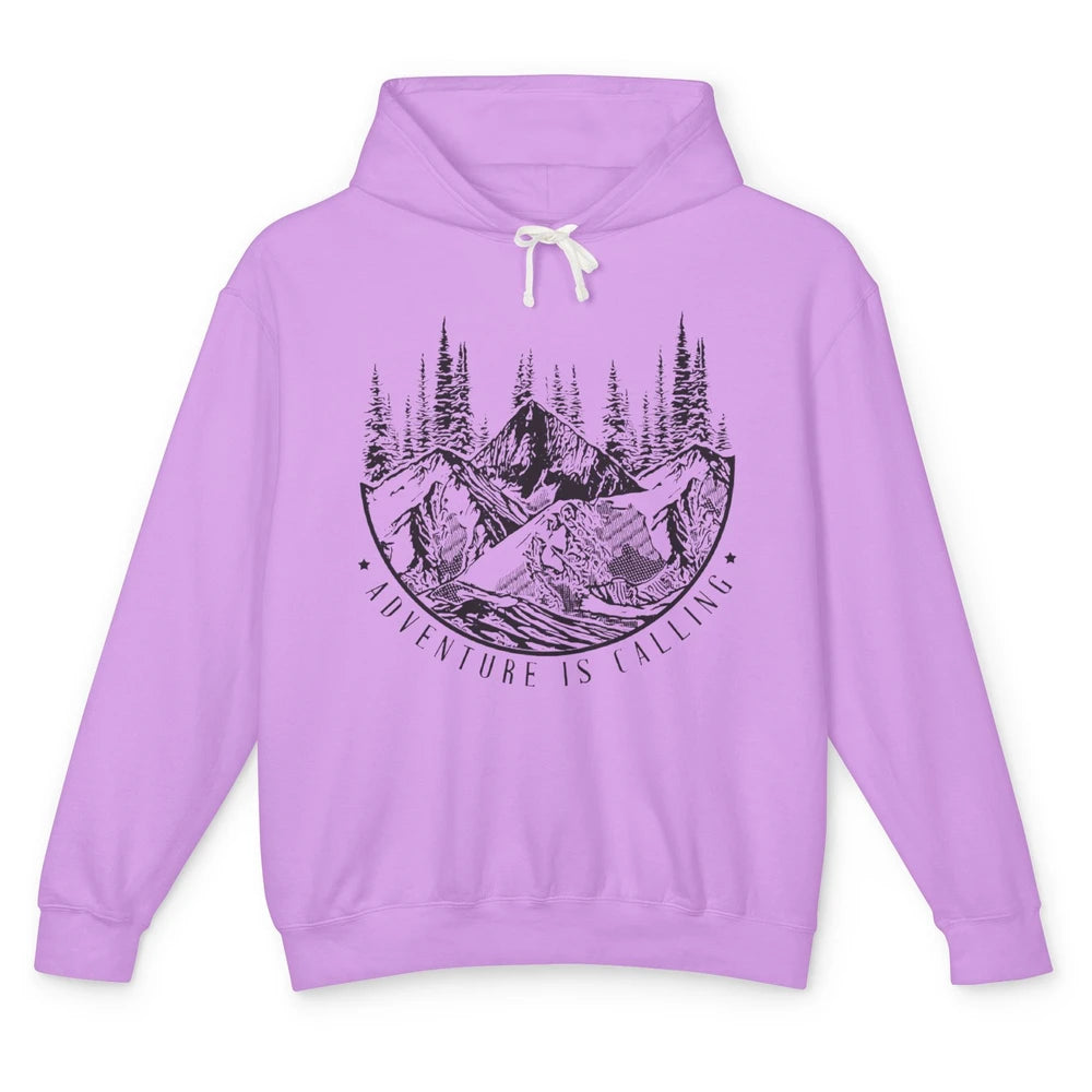 Adventure Is Calling Mountain Outdoor Wilderness Hiking Unisex Lightweight Hoodie