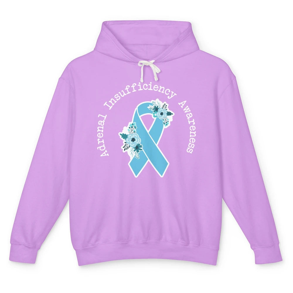 Adrenal Insufficiency Awareness Floral Light Blue Ribbon Unisex Lightweight Hoodie