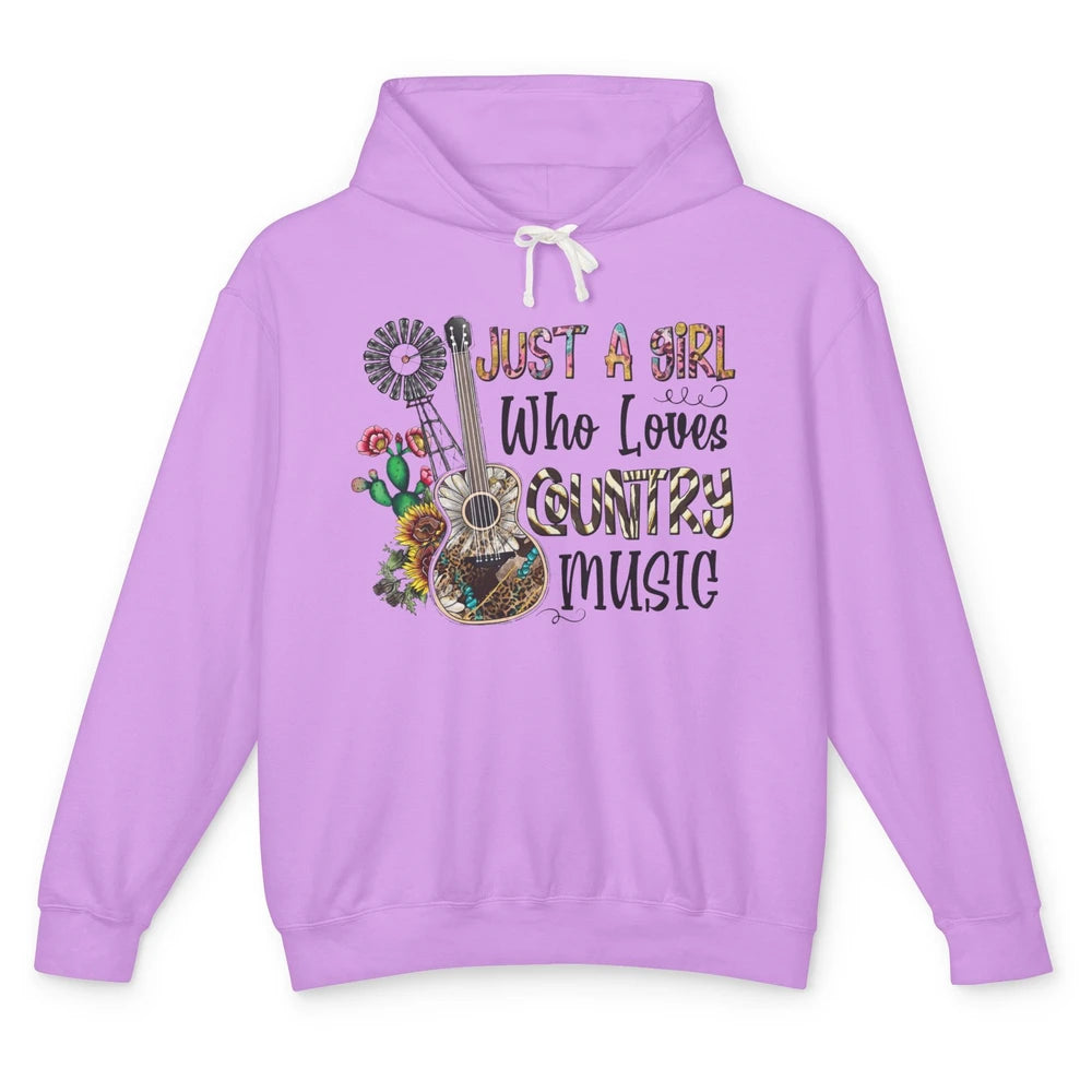 Just A Girl Who Loves Country Music Western Guitar Windmill Unisex Lightweight Hoodie