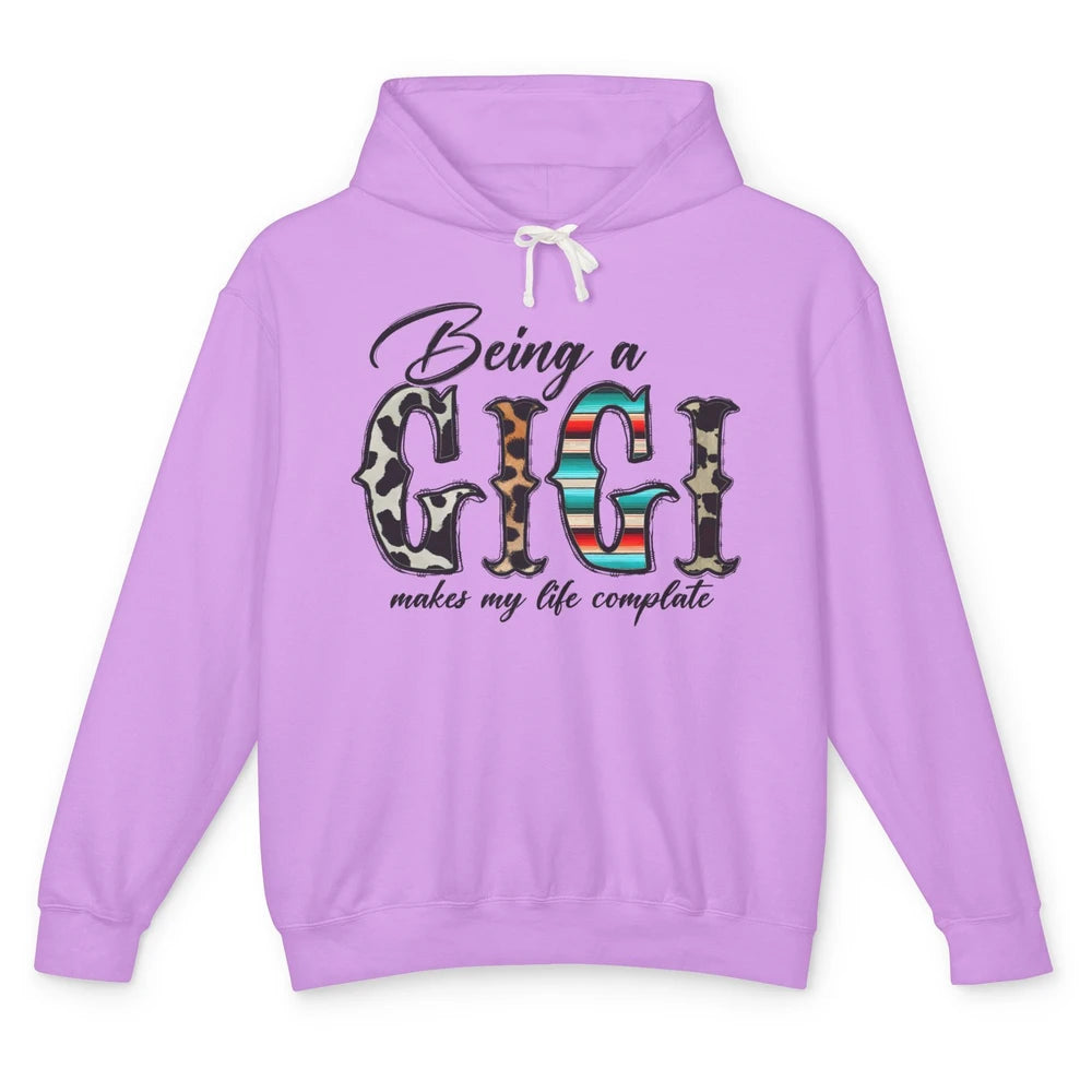 Leopard Being A Gigi Makes My Life Complete Grandma Western Unisex Lightweight Hoodie