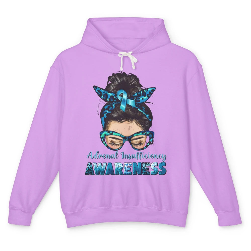 Adrenal Insufficiency Awareness Messy Bun Mom Blue Ribbon Unisex Lightweight Hoodie