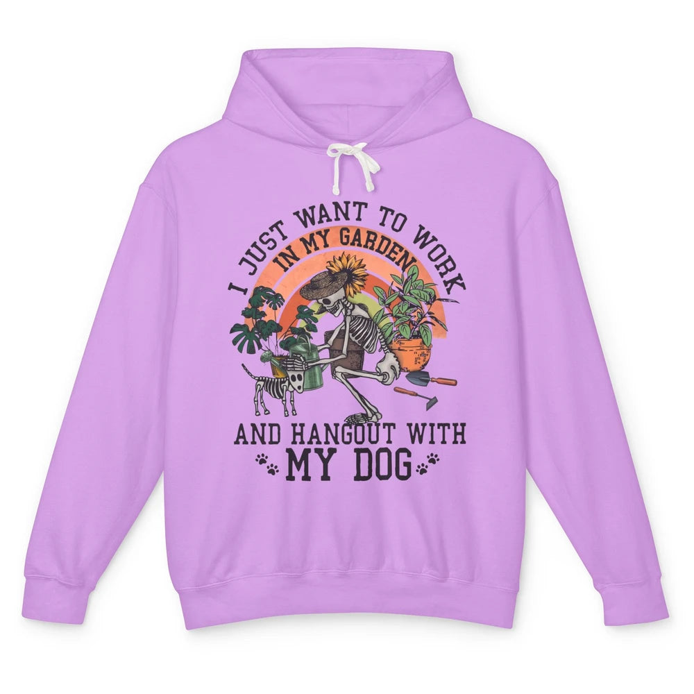 Retro Skeleton Gardening In The Garden Hang Out With My Dog Unisex Lightweight Hoodie