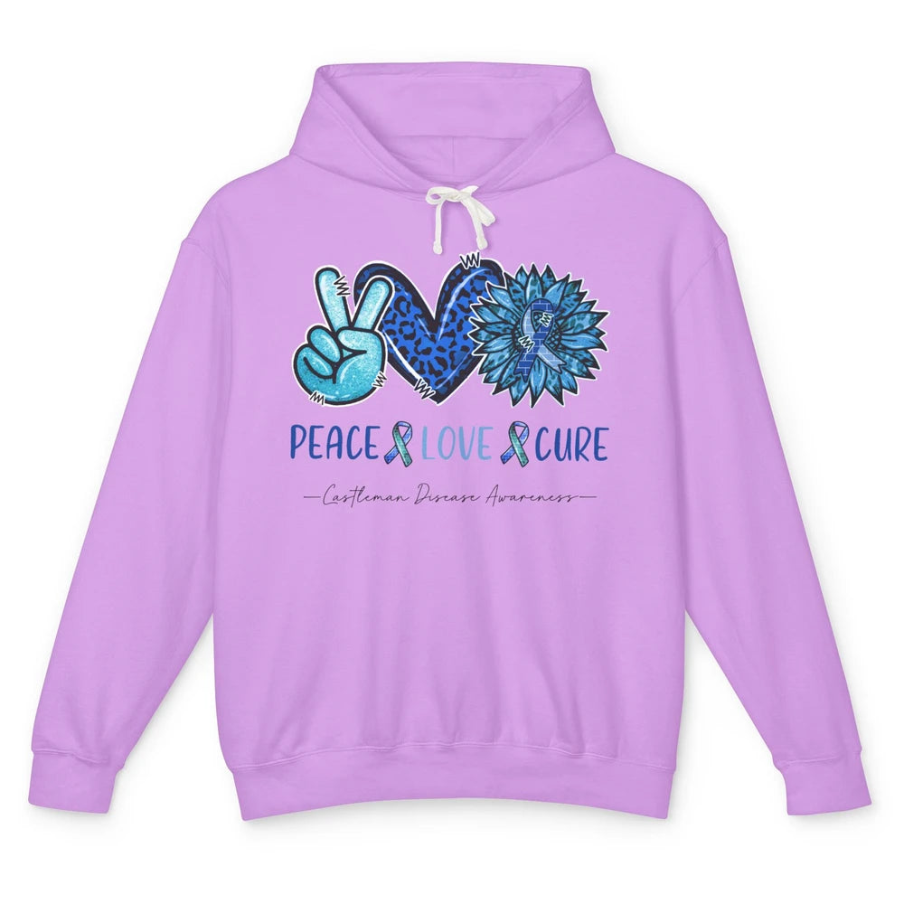 Castleman Disease Awareness Blue Ribbon Peace Love Cure Unisex Lightweight Hoodie