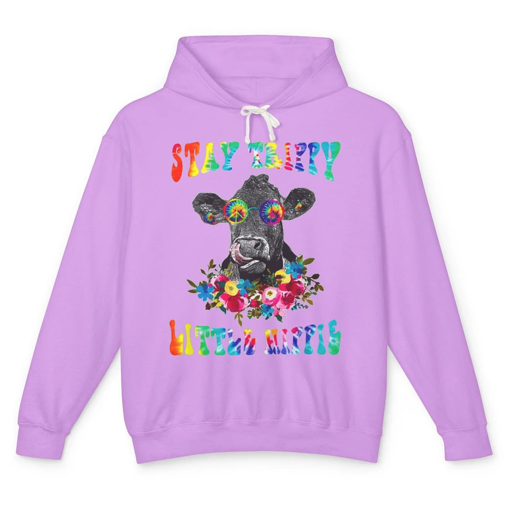 Stay Trippy Little Hippie Heifer Licking Highland Cow Peace Unisex Lightweight Hoodie