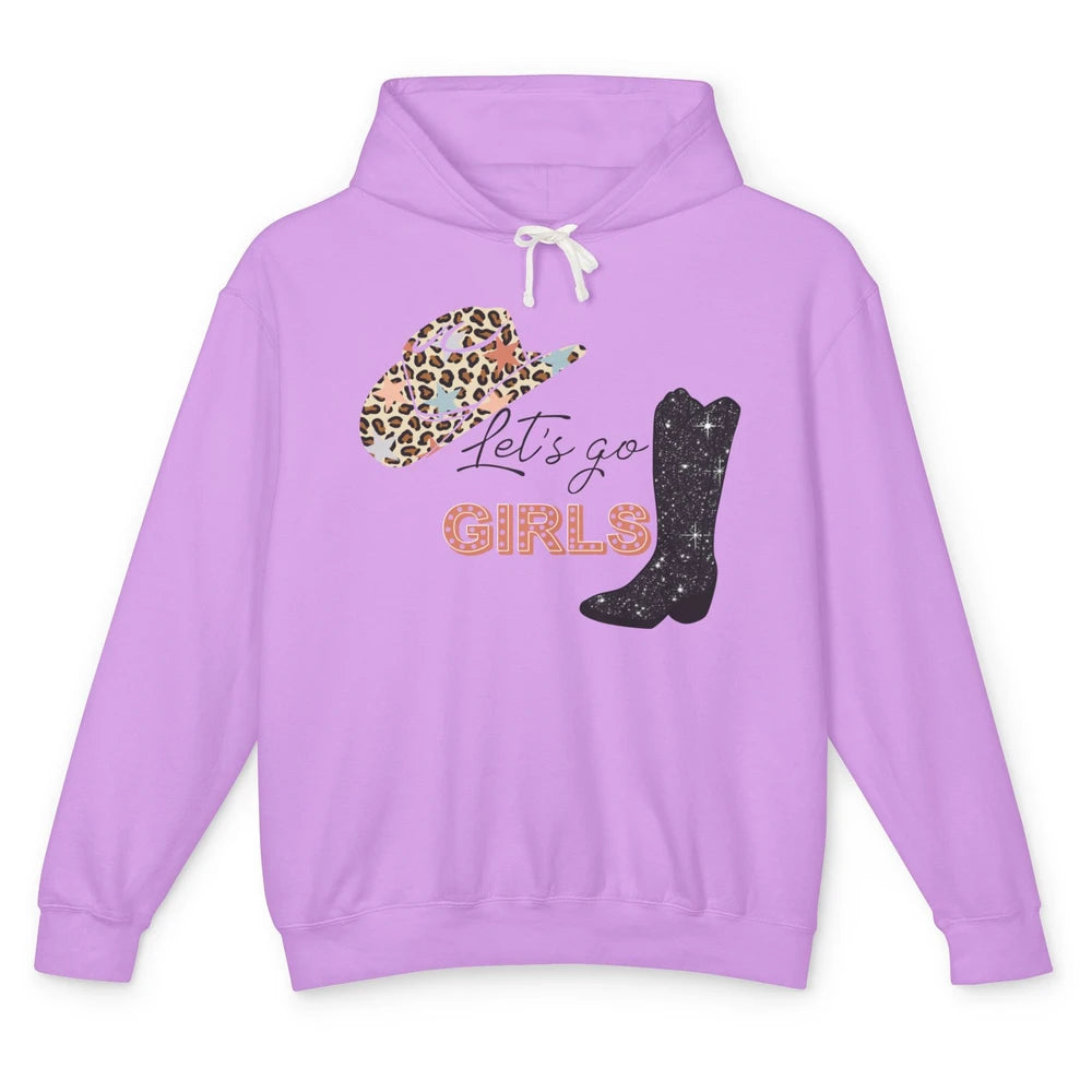 Retro Leopard Cowboy Boots Let's Go Girls Western Cowgirls Unisex Lightweight Hoodie