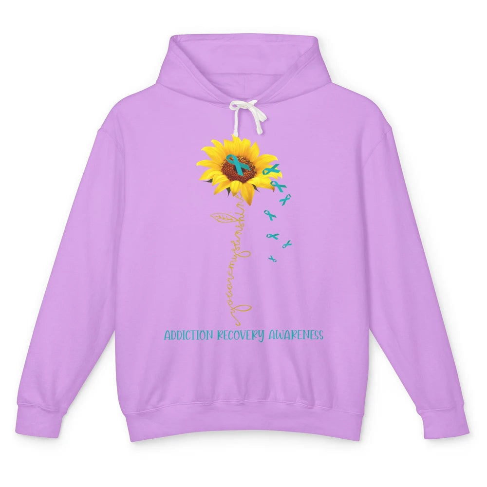 Addiction Recovery Awareness Teal Ribbon Sunflower Unisex Lightweight Hoodie