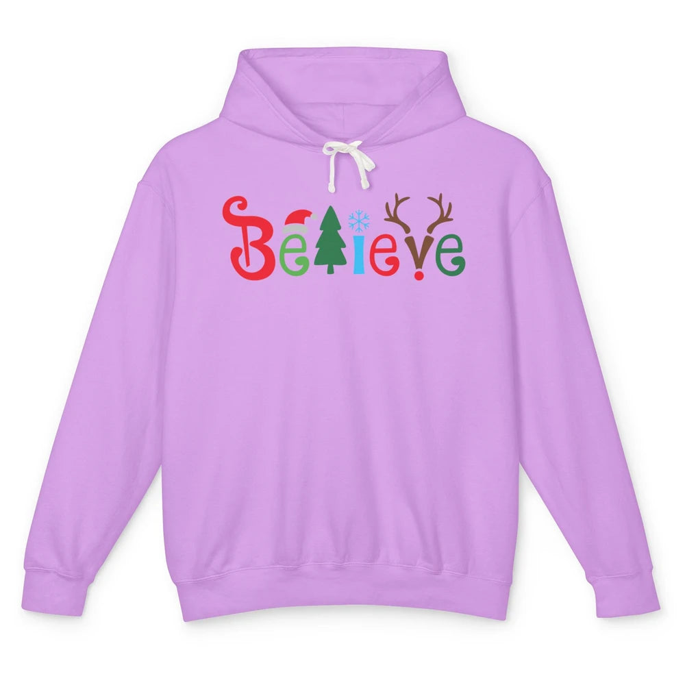 Funny Santa Claus Hat Believe Snowflakes Christmas Costume Unisex Lightweight Hoodie