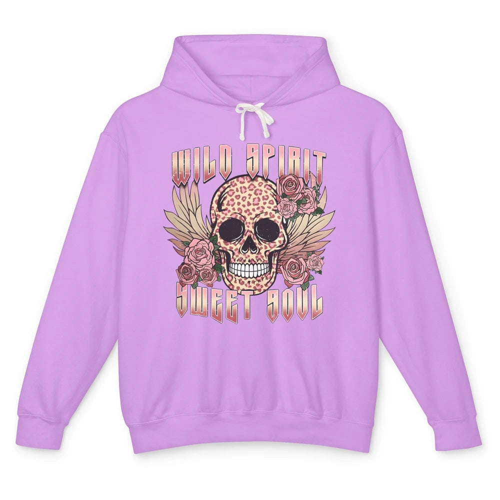 Wild Spirit Sweet Soul Skull Leopard Flowers Western Boho Unisex Lightweight Hoodie