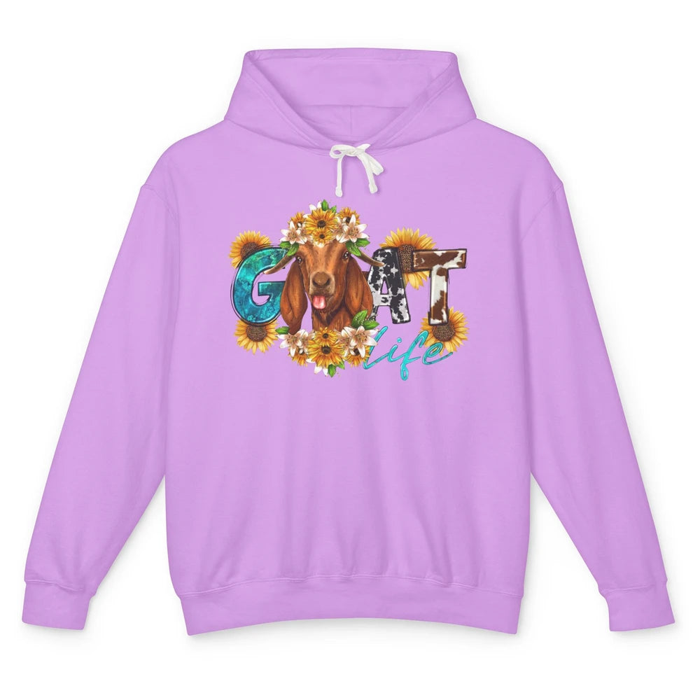 Sunflower Goat Life Just A Girl Who Love Goat Farmer Western Unisex Lightweight Hoodie