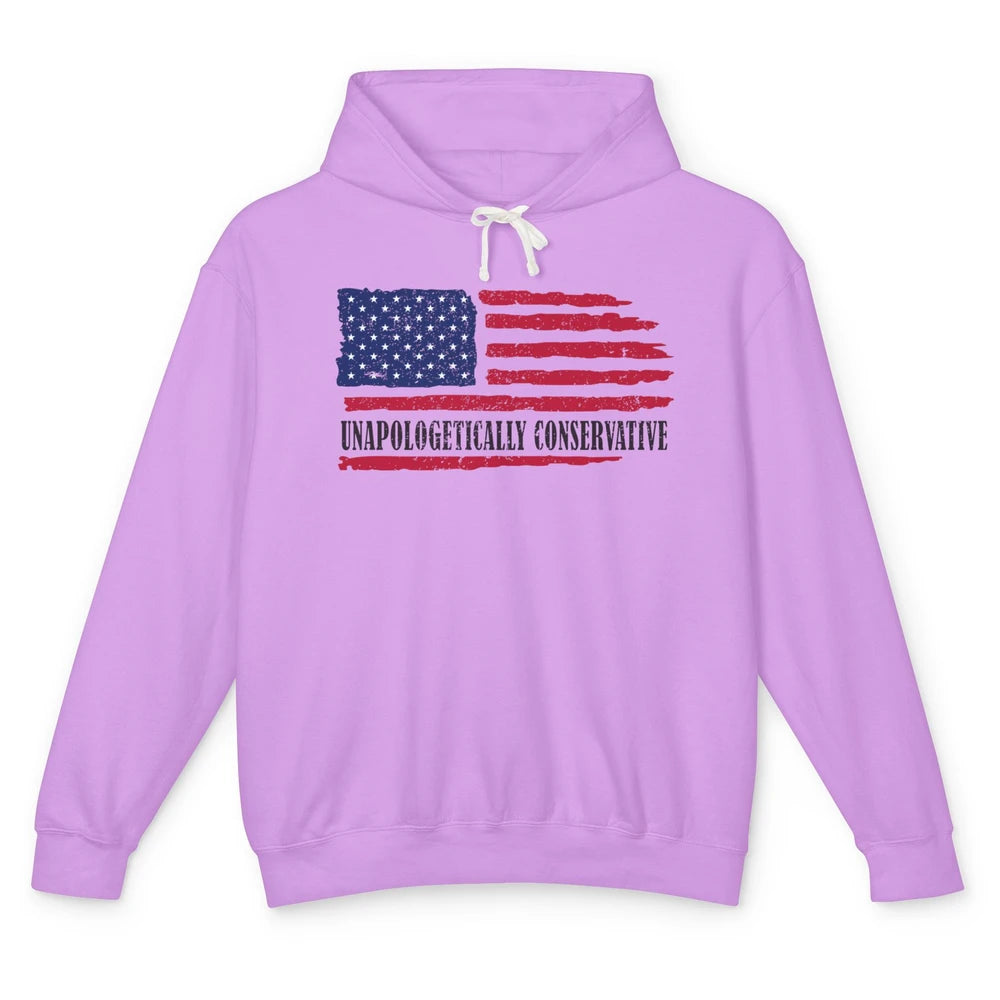 US Flag Unapologetically Conservative July 4th US Patriots Unisex Lightweight Hoodie