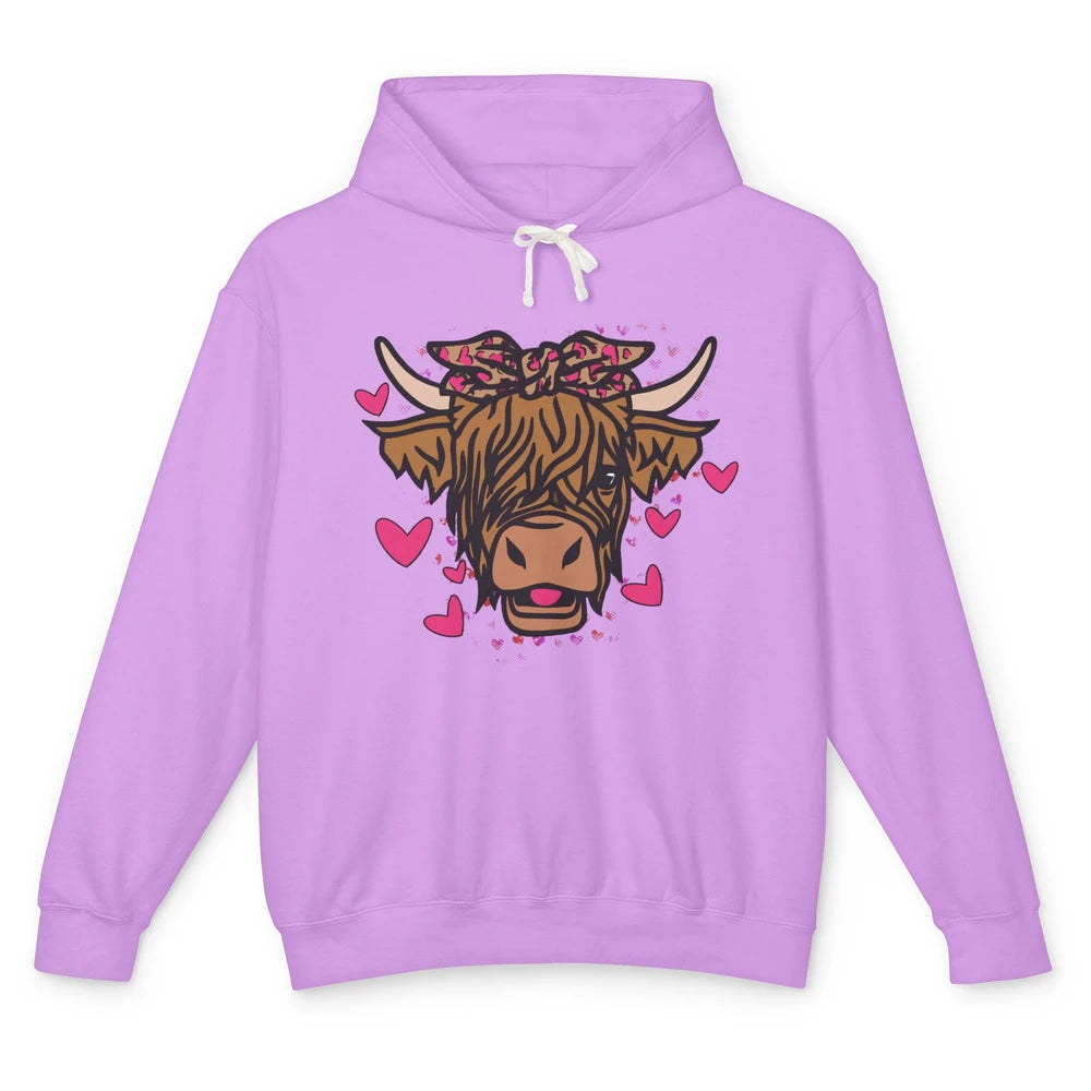 Funny Highland Cow Bandana I Love Moo Western Valentines Day Unisex Lightweight Hoodie