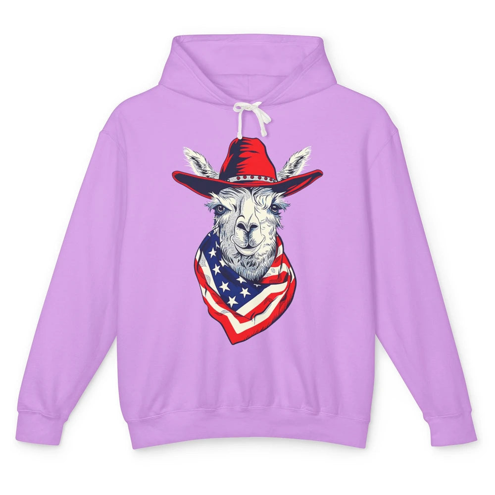 Funny Alpaca Cowboy Western Country Llama Rodeo USA Flag Retro Howdy Unisex Lightweight Hoodie