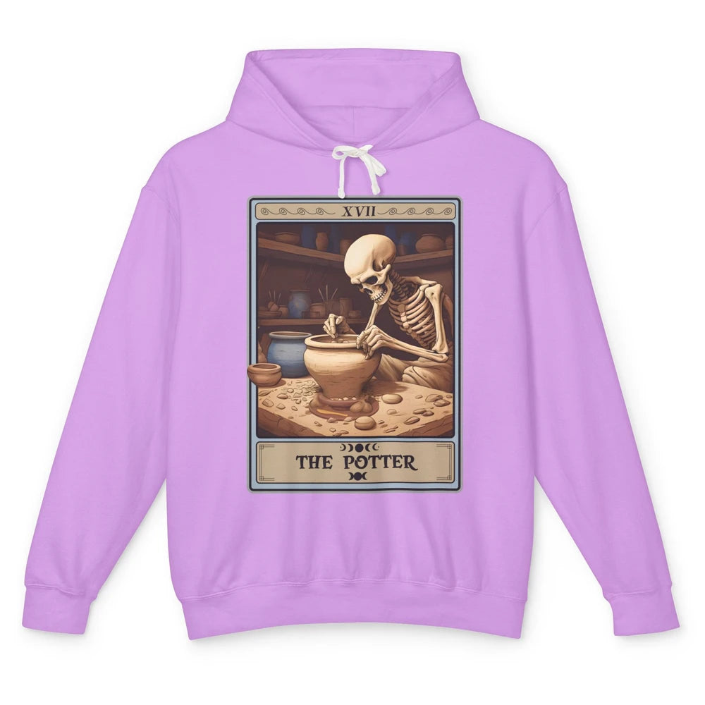 Retro Skeleton The Potter Tarot Card Halloween Pottery Lover Unisex Lightweight Hoodie