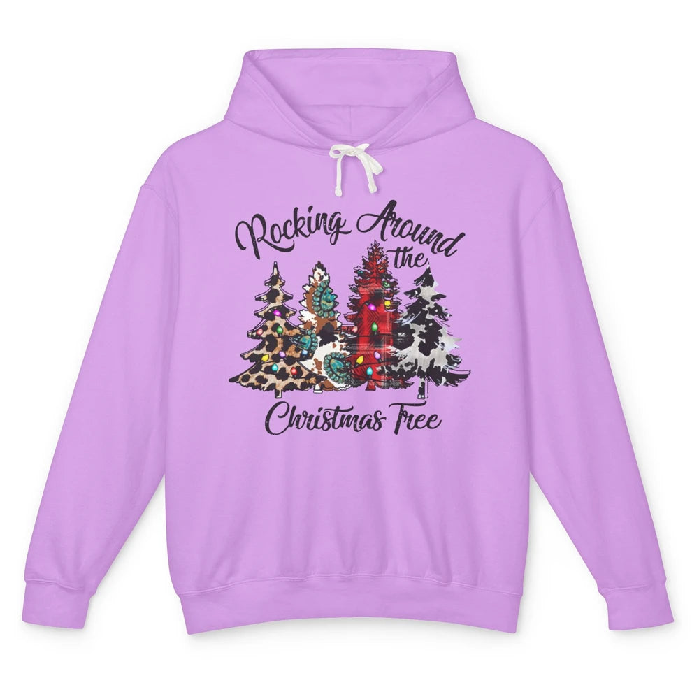 Leopard Christmas Tree Rocking Around Christmas Tree Western Unisex Lightweight Hoodie