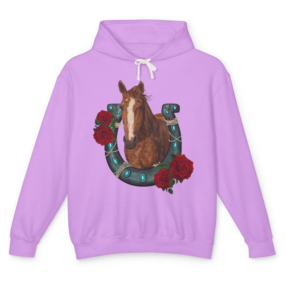 Western Country Texas Cowgirl Floral Horseshoe Horse Riding Unisex Lightweight Hoodie