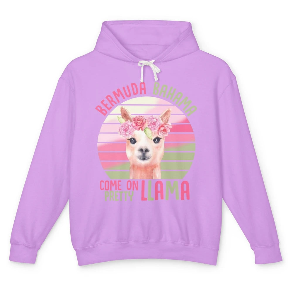 Vintage Cute Llama Bermuda Bahama Come On Pretty Llama Lover Unisex Lightweight Hoodie