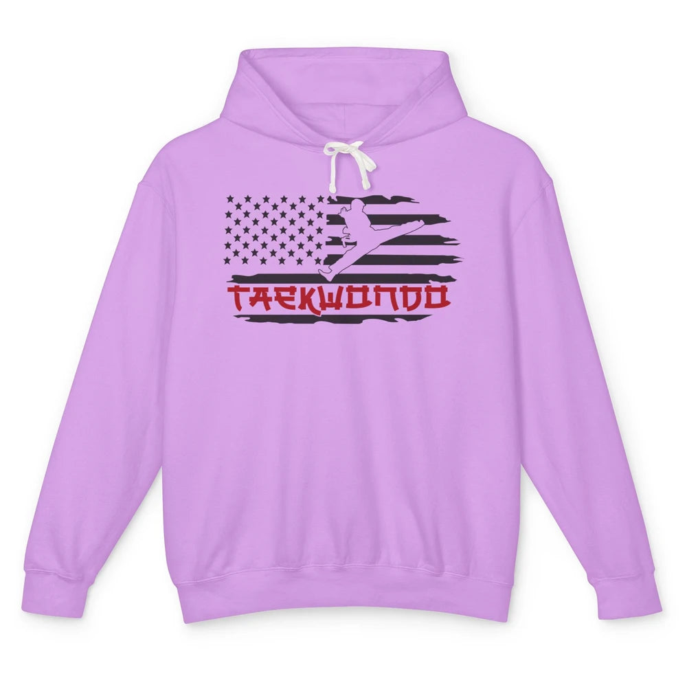 Taekwondo American Flag Karate Girl Boy Martial Art Gift Unisex Lightweight Hoodie