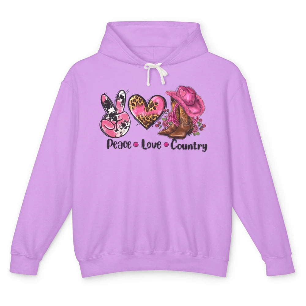 Retro Cowgirl Boots Hat Peace Love Country Western Country Unisex Lightweight Hoodie